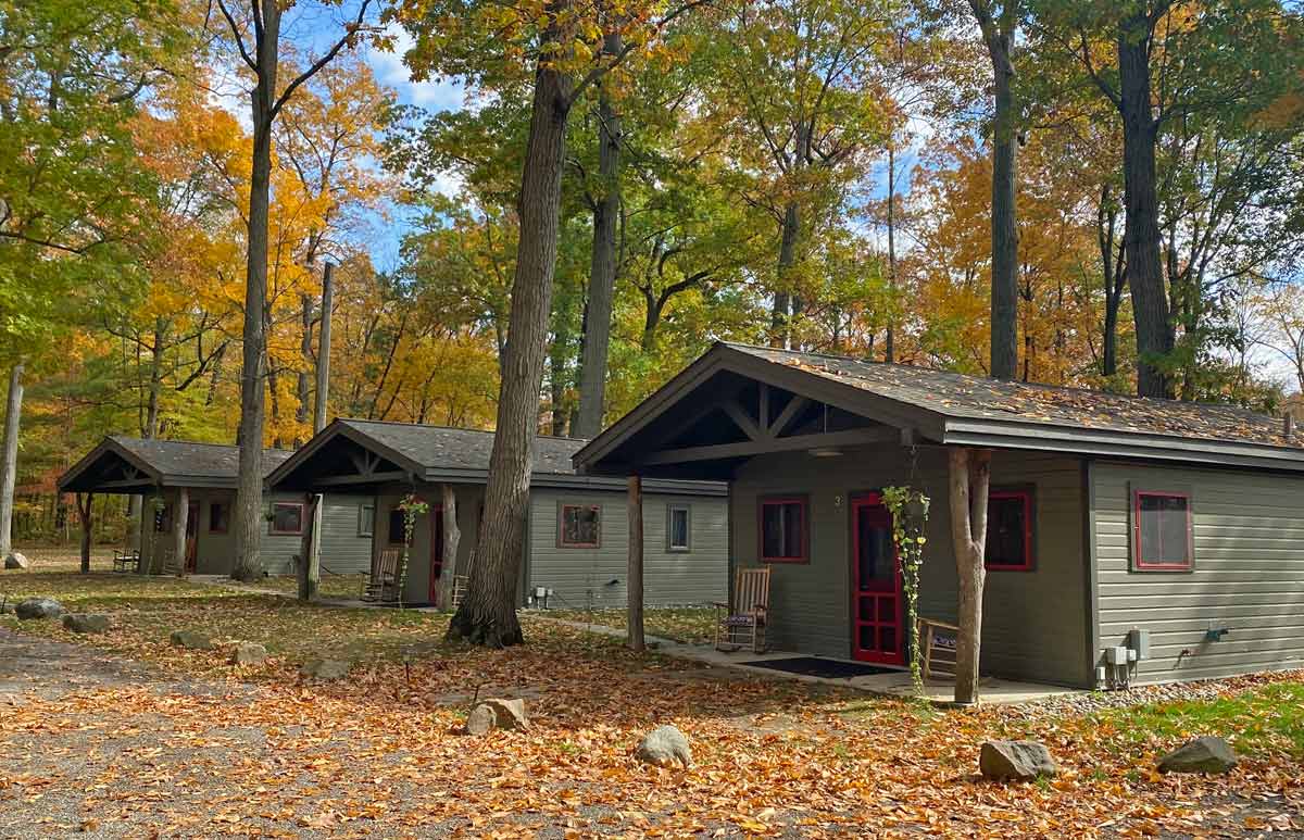 Camp Woodbury cabins in the Fall