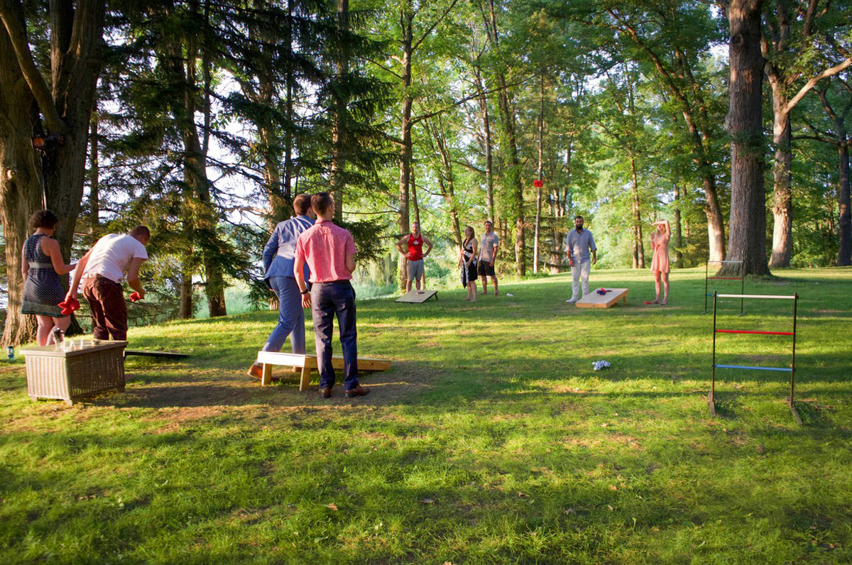 People playing lawn games